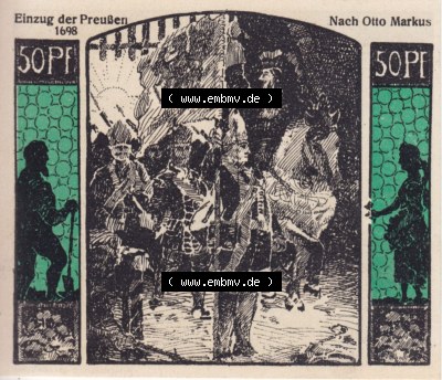 Notgeldscheine aus Quedlinburg 1922, 50 Pfennig Einzug der Preußen 1698 (1) Sammlung