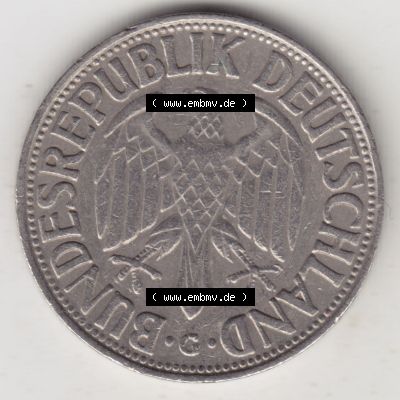 Münzen Deutschland 1950-2001, 1 Deutsche Mark 1961 G. Rückseite der Münze aus Deutschland Sammlung