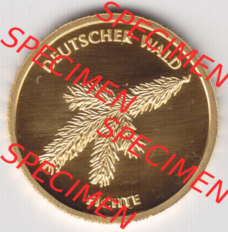 Münzen Deutschland 20 Euro Goldmünzen Deutscher Wald, 1/8 Unze Gold 2012. Rückseite einer Münze aus dem Deutschen Kaiserreich in Europa als Digitales Bild / Bildmaterial... Sammlung