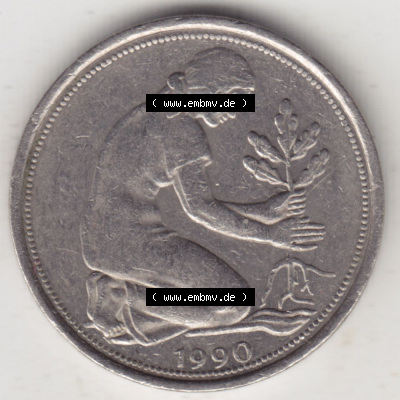 Münzen Deutschland 50 Pfennig der Deutschen Mark 1950-2001, 50 Pfennig 1990 J (2) Sammlung
