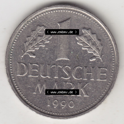 Münzen Deutschland 1990-2001, 1 Deutsche Mark 1990 A. Vorderseite der Münze aus Deutschland Sammlung