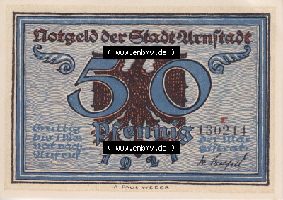 Notgeldscheine aus Arnstedt 1921, 50 Pfennig r (1) Sammlung