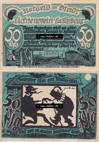 Notgeldscheine aus Lichtenstein-Callnberg 1921, Nr. 2, Begeger ihm een Metzersein (3) Sammlung