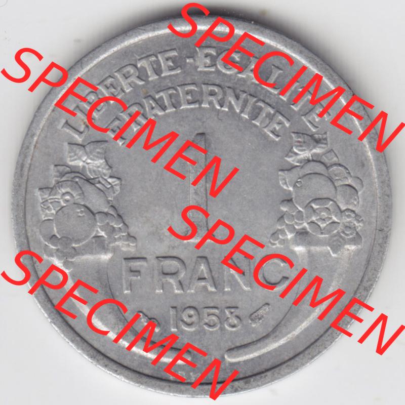 Münzen Frankreich Eurovorläufer, Umlaufmünze vor Euroeinführung 1941-1959, 1 Francs, Franken 1958. Vorderseite einer Münze aus Europa als Digitales Bild... Sammlung