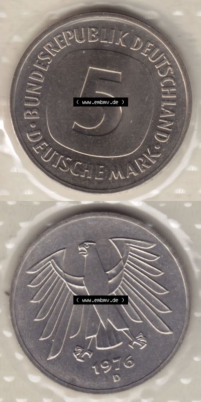 Münzen Deutschland Münzsätze Deutsche Mark Stempelglanz 1976, 5 Mark (6) Sammlung