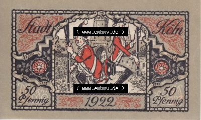 Notgeldscheine aus Köln mit Soldaten-Serie 1922 B II, 50 Pfennig 4 (1) Sammlung