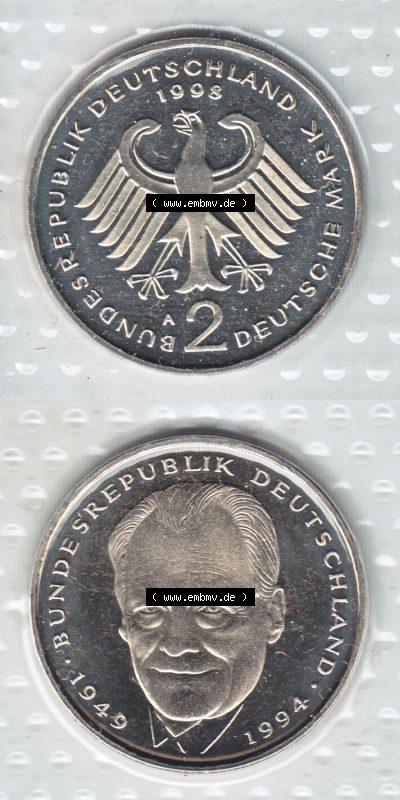 Münzen Deutschland Münzsätze Deutsche Mark Stempelglanz 1998, 2 DM-Deutsche Mark Willy Brandt (4) Sammlung