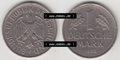 Münzen Deutschland 1950-2001, 1 Deutsche Mark 1983 F. Vorderseite und Rückseite der Münze aus Deutschland Sammlung
