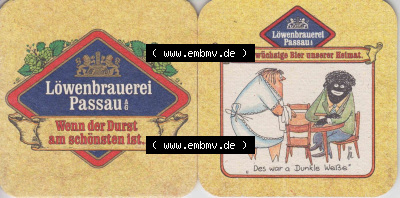 Bierdeckel Löwenbrauerei Passau, Das urwüchsige Bier unserer Heimat, Des war a Dunkle Weiße (1) Sammlung