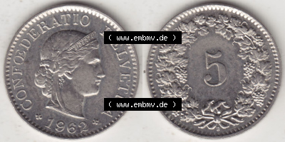 Münzen Schweiz Eurovorläufer, Umlaufmünze 1940-1980, 5 Rappen B 1962 (3) Sammlung