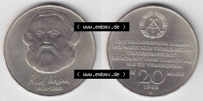 Münzen Deutschland DDR 20 Mark-Sondermünze 1983, 20 Mark DDR Gedenkmünze Karl Marx 1818-1883 (3) Sammlung