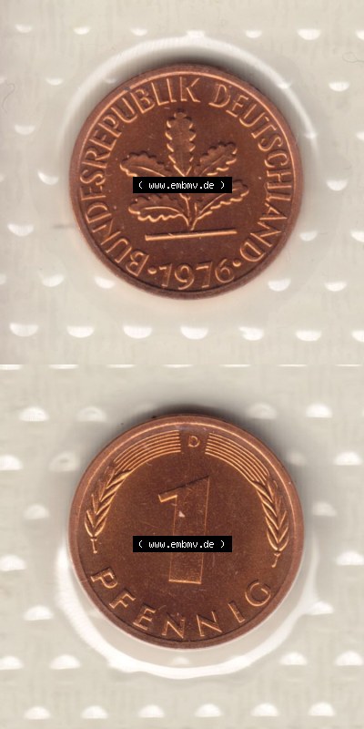 Münzen Deutschland Münzsätze Deutsche Mark Stempelglanz 1976, 1 Pfennig (5) Sammlung