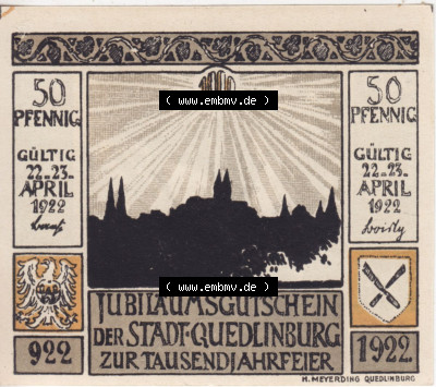 Notgeldscheine aus Quedlinburg 1922, 50 Pfennig Sturz des Roland 1477 (2) Sammlung
