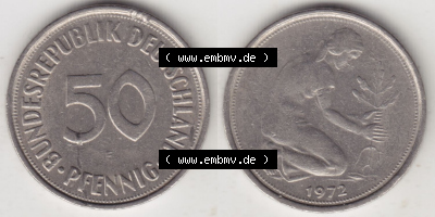 Münzen Deutschland 50 Pfennig der Deutschen Mark 1950-2001, 50 Pfennig 1972 F (3) Sammlung