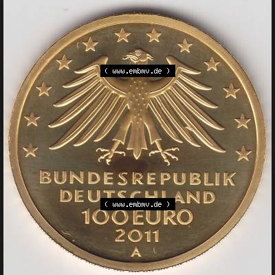 Münzen Deutschland 100 Euro Goldmünzen 2011. Vorderseite und Rückseite Vertikal Untereinander, passend für Mobile-Geräte, einer Münze aus Europa dem Deutschen... Sammlung