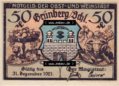 Notgeldscheine aus Grünberg 1921, 50 Pfennig 3 (1) Sammlung