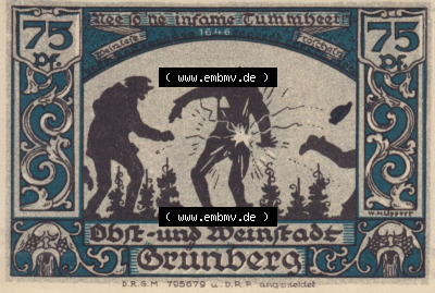 Notgeldscheine aus Grünberg 1922, 75 Pfennig (2) Sammlung