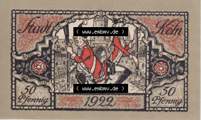 Notgeldscheine aus Köln mit Soldaten-Serie 1922 B II, 50 Pfennig 3 (1) Sammlung