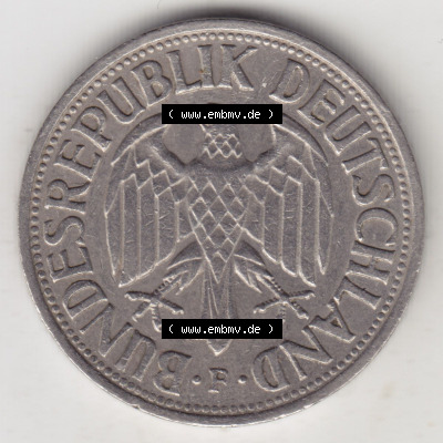 Münzen Deutschland 1950-2001, 1 Deutsche Mark 1959 F. Rückseite der Münze aus Deutschland Sammlung