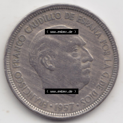 Münzen Spanien Eurovorläufer, Umlaufmünze vor Euroeinführung 1957-1957, 5 Peseten 19xx (2) Sammlung