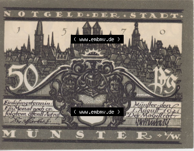Notgeldscheine aus Münster 1921, 50 Pfennig Münster Kiepenkerl (1) Sammlung