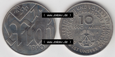 Münzen Deutschland DDR 10 Mark-Sondermünze 1990, 10 Mark, A 100 Jahre 1. Mai (3) Sammlung