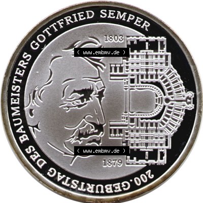 Münzen Euromünzen 2003, Deutschland 10 Euro Sondermünze 2003, 10 Euro Gottfried Semper (1) Sammlung