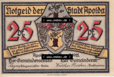 Notgeldscheine aus Apolda 1921, 25 Pfennig, Schattenbilder A (1) Sammlung
