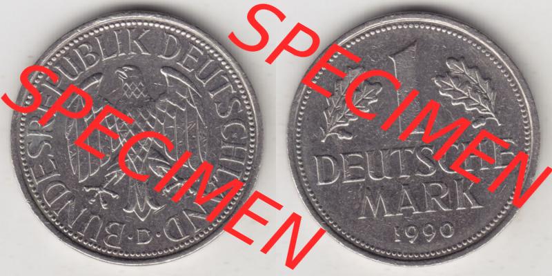 Münzen Deutschland 1950-2001, 1 Deutsche Mark 1990 D. Vorderseite und Rückseite der Münze aus Deutschland Sammlung
