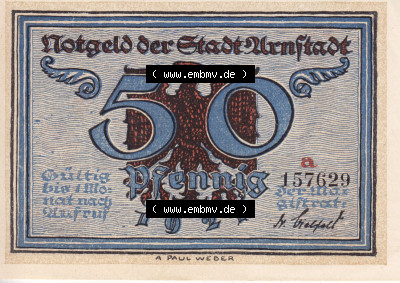 Notgeldscheine aus Arnstedt 1921, 50 Pfennig a (1) Sammlung