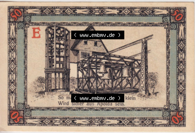 Notgeldscheine aus Apolda 1921, Stadtansichten 50 Pfennig E (2) Sammlung