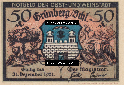 Notgeldscheine aus Grünberg 1921, 50 Pfennig 5 (1) Sammlung