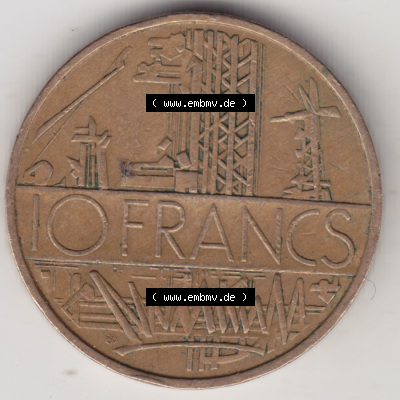 Münzen Frankreich Eurovorläufer, Umlaufmünze vor Euroeinführung 1974-1987, 10 Franken-Francs 1978 III. Vorderseite einer Münze... Sammlung