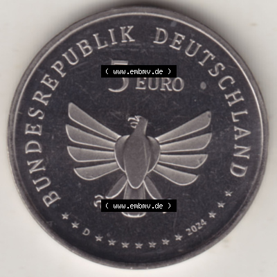 Münzen Deutschland 5 Euro-Sondermünzen 2024, D 5 Euro Hirschkäfer. Insekten-Motiv der 5 Euro Sondermünzen, gültiges Zahlungsmittel... Sammlung
