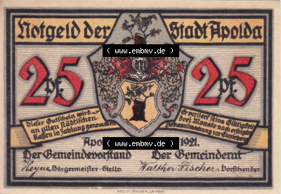 Notgeldscheine aus Apolda 1921, 25 Pfennig, Schattenbilder F (1) Sammlung
