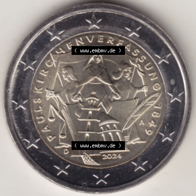 Münzen Euromünzen 2024, Deutschland 2 Euro Gedenkmünze 2024, A 175. Jubiläum Paulskirchenverfassung. 2 Euro Gedenkmünze,... Sammlung