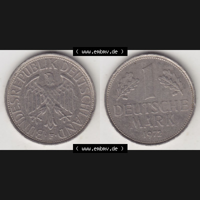 Münzen Deutschland 1950-2001, 1 Deutsche Mark 1972 F. Vorderseite und Rückseite der Münze aus Deutschland Sammlung