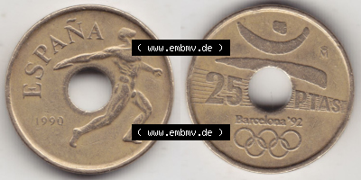 Münzen Spanien Eurovorläufer, Umlaufmünze vor Euroeinführung 1990-1991, 25 PTAS II - Peseten 1990 (3) Sammlung