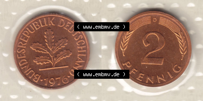 Münzen Deutschland Münzsätze Deutsche Mark Stempelglanz 1976, 2 Pfennig (3) Sammlung
