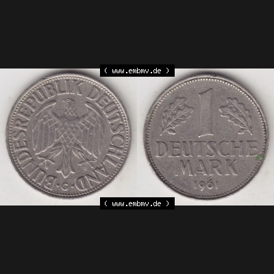 Münzen Deutschland 1950-2001, 1 Deutsche Mark 1961 G. Vorderseite und Rückseite der Münze aus Deutschland Sammlung