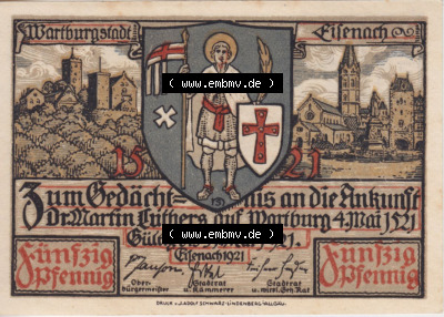 Notgeldscheine aus Eisenach 50 Pfennig Fall hin und her verzweifele nur nicht und steh wieder auf (2) Sammlung