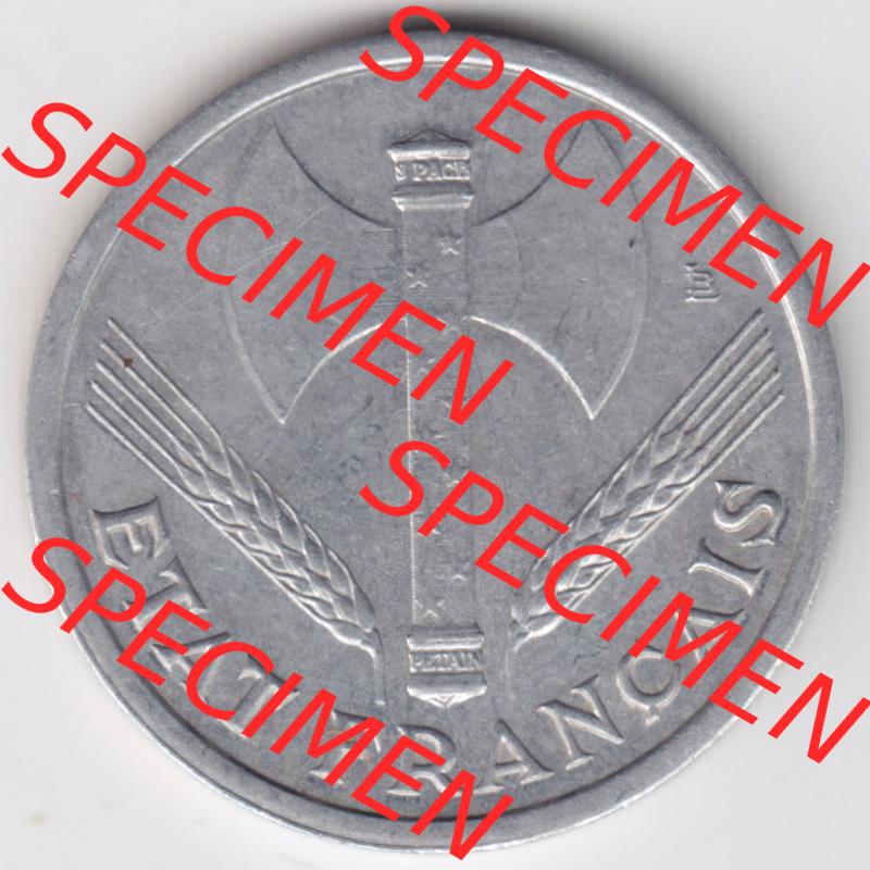 Münzen Frankreich Eurovorläufer, Umlaufmünze vor Euroeinführung 1942-1944, 1 Franc, Franken 1943. Rückseite einer Münze aus Europa als Digitales Bild... Sammlung