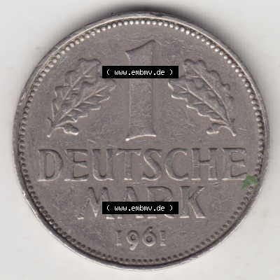Münzen Deutschland 1950-2001, 1 Deutsche Mark 1961 G. Vorderseite der Münze aus Deutschland Sammlung