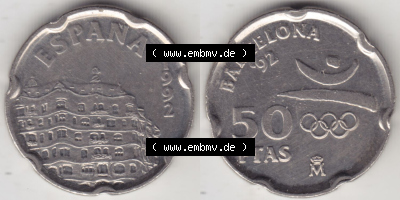 Münzen Spanien Eurovorläufer, Umlaufmünze vor Euroeinführung 1992-1992, 50 PTAS - Peseten 1992 (3) Sammlung