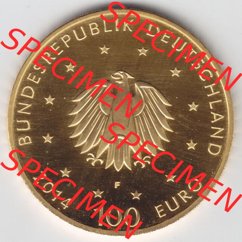 Münzen Deutschland 100 Euro Goldmünzen 2014. Rückseite einer Münze aus dem Deutschen Kaiserreich in Europa als Digitales Bild / Bildmaterial zum Herunterladen. Die... Sammlung
