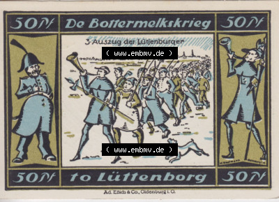 Notgeldscheine aus Lütjenburg 1921, 50 Pfennig, 3. Auszug der Lütjenburger (2) Sammlung
