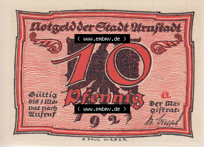 Notgeldscheine aus Arnstedt 1921, 10 Pfennig a (1) Sammlung