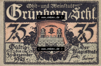 Notgeldscheine aus Grünberg 1921, 75 Pfennig (1) Sammlung
