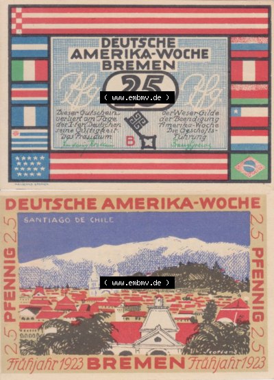 Notgeldscheine aus Bremen 1923 25 Pfennig B (3) Sammlung