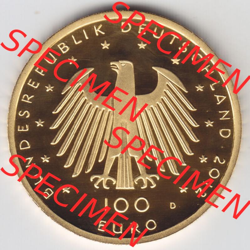 Münzen Deutschland 100 Euro Goldmünzen 2012. Rückseite einer Münze aus dem Deutschen Kaiserreich in Europa als Digitales Bild / Bildmaterial zum Herunterladen. Die... Sammlung